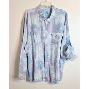 Ocean & Coast Button Up Shirt Long Sleeve 100% Linen Hawaiian Men Size 2XL